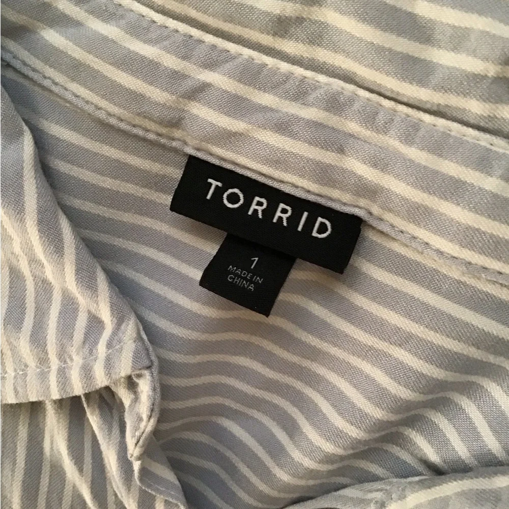 Torrid Blue Striped Embroidered Button Down Shirt - Picture 7 of 9